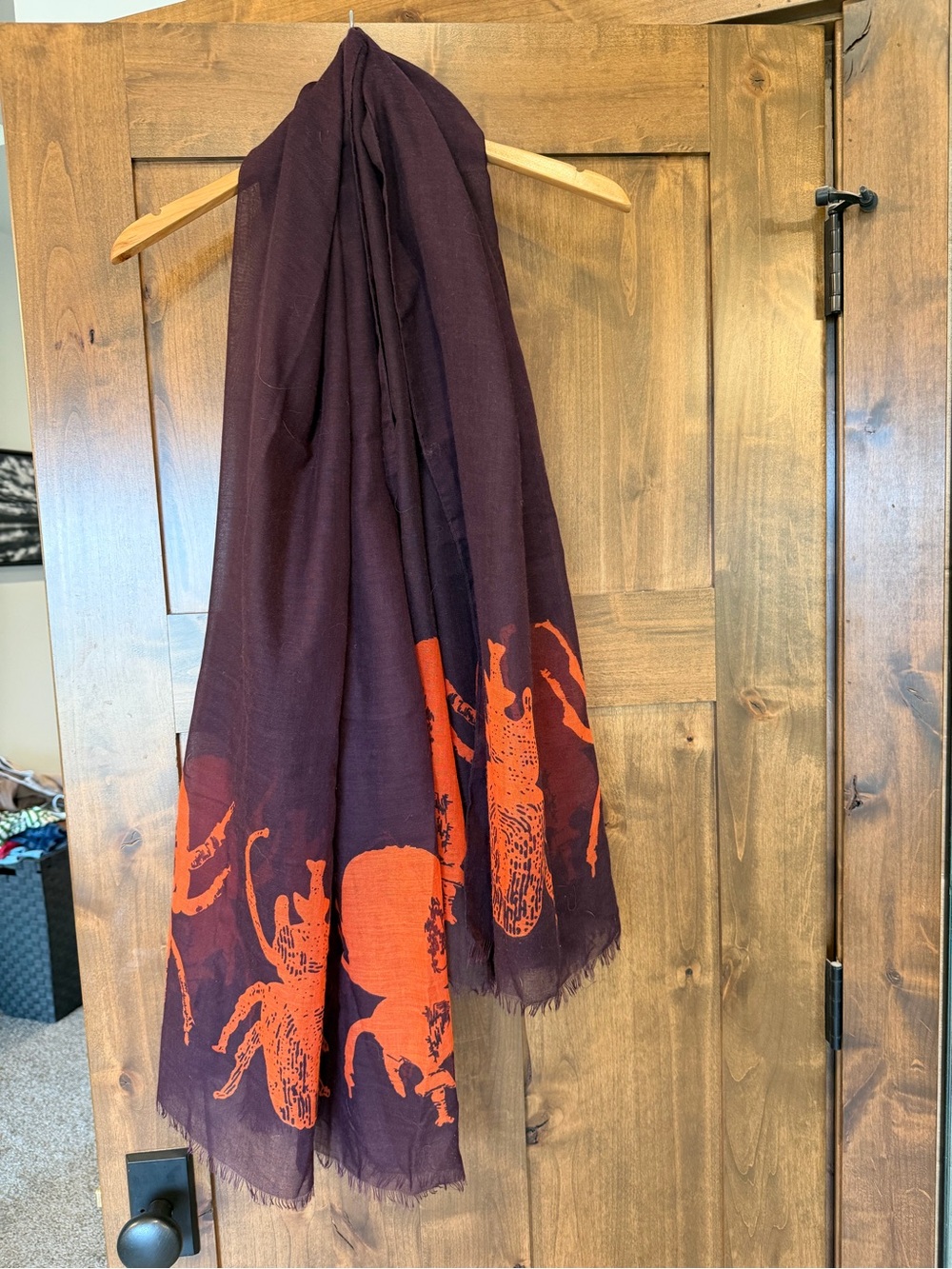 India Hicks Plum Scarf with Bright Orange Beetle Motif